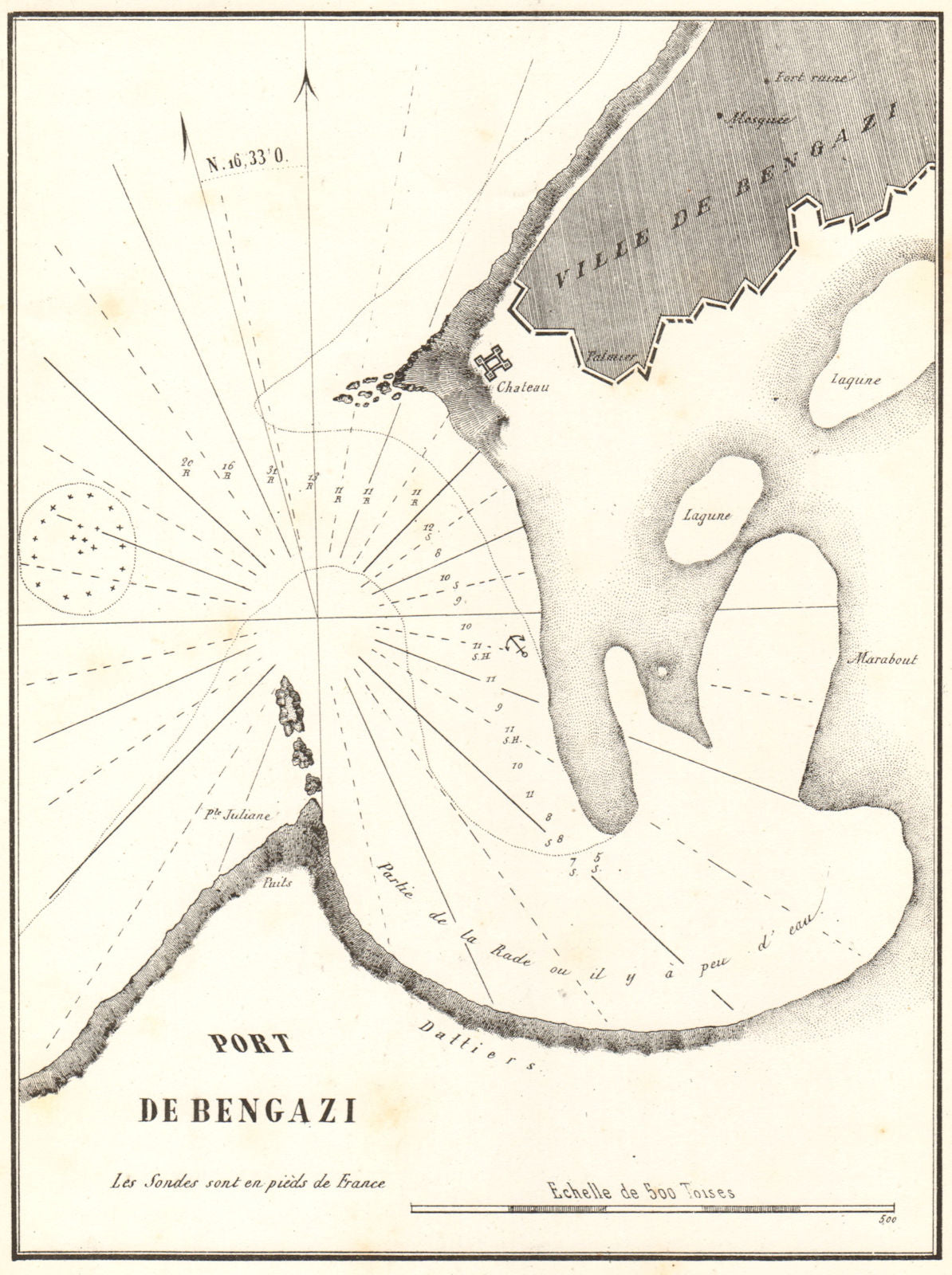 Port of Benghazi. 'Port de Bengazi'. Libya. GAUTTIER 1854 old antique map
